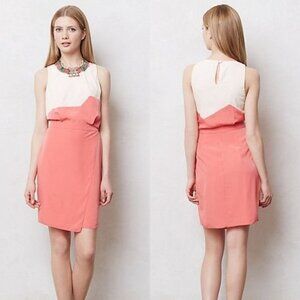ANTHROPOLOGIE Coral Wave Shift Dress Sleeveless Coral & Cream Sachin + Babi NEW